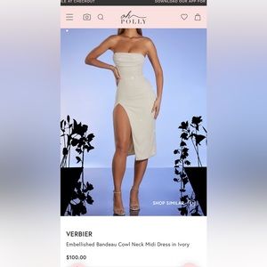 Oh polly verbier Embellished Bandeau Cowl Neck Midi Dress in Ivory